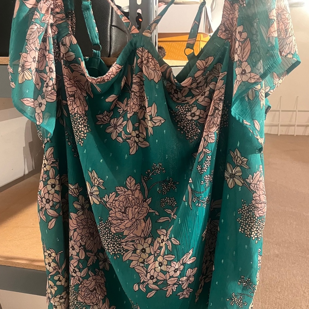 Cold Shoulder Halter Top - Crinkle Chiffon Floral Green torrid size 1